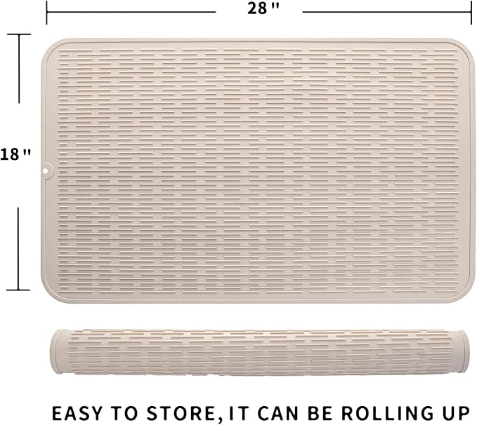 Silicone Dish Drying Mat for Multiple Usage,Easy clean,Eco-friendly,Heat-resistant Silicone Mat for Kitchen Counter or Sink,Refrigerator or Drawer Liner Tapioca 3XL 28 inches x 18 inches
