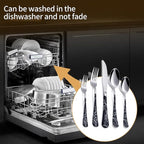 20-Piece Black crack Silverware Set 18/0 Stainless Steel Silverware Set Black crack Handle Cutlery Set Service for 4 Dinner Knives Forks Spoons Set Flatware Set Finish Dishwasher Safe