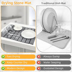 Large Stone Dish Drying Mats for Kitchen Counter, 24"(L)×16"(W), Fast Dry Super Absorbent Collapsible Dish Drying Pad (Light Grey, 24"(L)×16"(W))