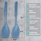 2 Pack Large Silicone Cooking Spoon, Non-Stick Slotted and Solid Spoon set with Deep Bolw- Measurement Mark for Mixing, Serving, Scooping, Scraping, Heat Resistant Kitchen Utensils, Starry Blue