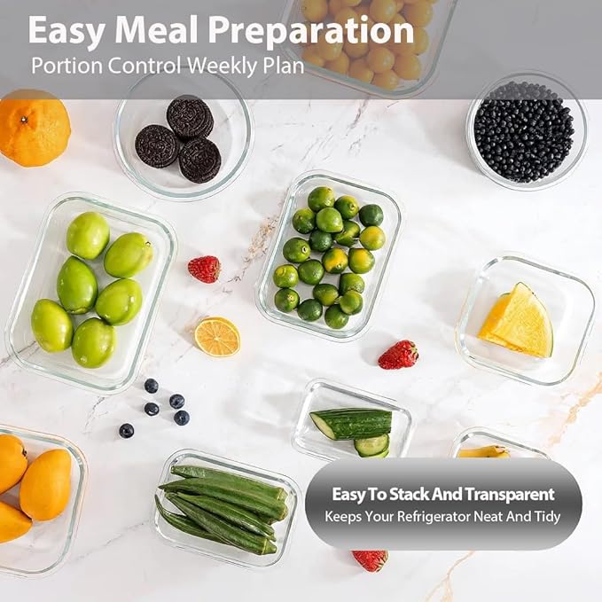 30 Pieces Glass Food Storage Containers with Snap Locking Lids,Glass Meal Prep Containers Set - Airtight Lunch Containers, Microwave, Oven, Freezer and Dishwasher White