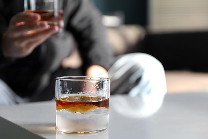 LIITON Smoky Mountain Heavy Crystal Whiskey Glasses Gift Set of 2, Thick Freezable Bourbon Glass 1lb Each, Premium Whiskey Gifts for Men, Frozen Crystal Chills Cocktails, 10 oz