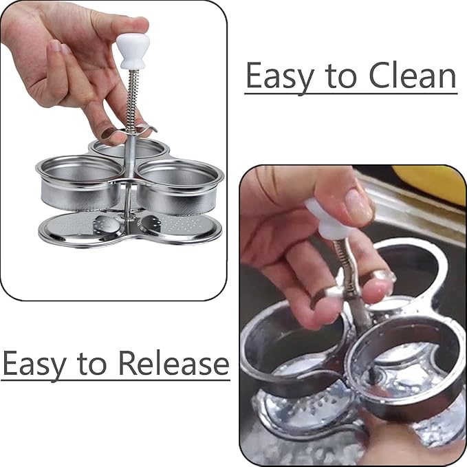 3 Cups Stainless Steel Egg Poacher, Poached Egg Cooker Nonstick Poached Egg Maker Egg Poacher Pan Cups Round Poached Egg Pan with Oil Brush for Breakfast Boiled Eggs