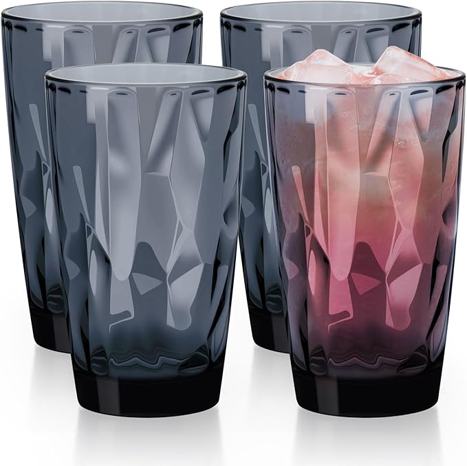 Topsky 16oz Plastic Tumblers Drinking Glasses Set of 4,Gray Acrylic Drinking Cups Wine Glasses Beverage Cups for Daily Use, Poolside, Outdoor&Indoor - Stackable,Dishwasher Safe,Easy to Clean