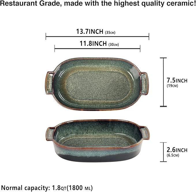 Ceramic Oval Casserole Baking Dish, 1.8 Quarts Baking Dish for Oven, Lasagna Pans, Oven Safe Durable Bakeware for Kitchen Home Decor, Banquet and Dinner, 1 pieces 11 x 7 Inch