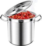 Stainless Steel Stock Pot,50 QT Large Stock Pot with Lid, Heavy Duty Tri-Ply Bottom Commercial Grade Stock Pots & Stockpots for Boiling Cooking Soup Stew Canning Cookware Sauce Cooking Pots