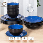 Plates and Bowls Sets for 4 - CJDC-QUELO 12-Piece Stoneware Dinnerware Sets, Ceramic Dishware Set for Indoor Kitchen Use and Formal Dining, Chip and Scratch Resistant Microwave Dishwasher Safe, Blue