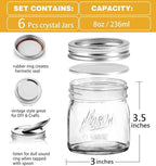 Mason Jars, 8 OZ, 12 Pack with Lids and Bands, Glass Canning Jars for Canning, Pickling, Preserving, Jam, Honey, Wedding Favors, Shower Favors (12 Pack) (Combo)