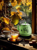 Toptier Teapot with Removable Infuser, Cast Iron Tea Kettle Stovetop Safe, Squirrel Design Tea Pot Coated with Enameled Interior for 32 Ounce (950 ml), Bright Green