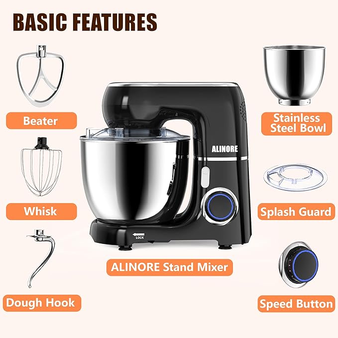 Stand Mixer, 6.5QT 660W 10-Speed Tilt-Head Electric Kitchen Stand Mixer, Food Mixer with Dishwasher-Safe Dough Hook, Egg Whisk, Flat Beater for Baking, Cake and Most Home Cooks (Black)