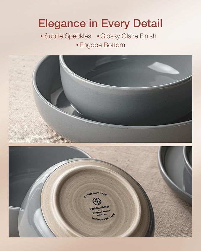Famiware Milkyway Plates and Bowls Set, 12 Pieces Dinnerware Sets, Dishes Set for 4, Dark Gray