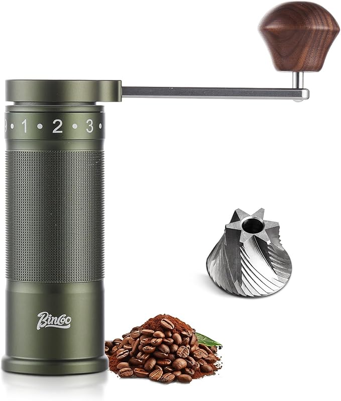 Bincoo Manual Coffee Grinder with Foldable Handle– External Setting Hand Coffee Grinder with Steel Burr,Compact and Portable for Home/Travel/Camping(Green)