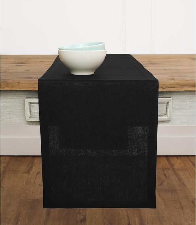 Solino Home Linen Black Table Runner 60 Inches - 100% Pure Linen Short Table Runner 14 x 60 Inch Ideal for Dresser and Coffee Tables - Summer, Fall, Autumn, Halloween - Fete