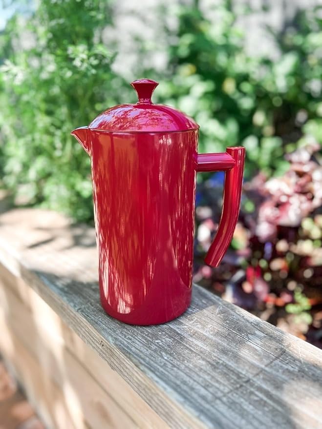 Frieling Insulated Double-Walled Stainless Steel French Press Coffee Maker - 34 fl oz, Red - Camping Coffee Press
