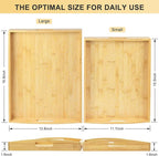 Bamboo Serving Tray with Handles Set of 2, Elegant Wood Tray for Serving Food, Coffee, or Decoration- Suitable for Living Room, Kitchen, Bedroom, Bathroom and BBQ, Picnic