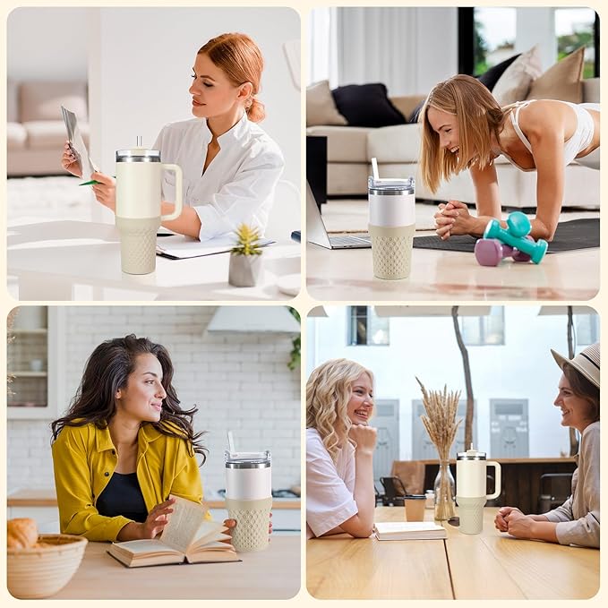 Silicone Boot for Stanley, Cup Bottom Protector Sleeve Accessories for Stanley Quencher H2.0 FlowState Tumbler 40oz / Adventure Quencher Tumbler 40oz (Cream)