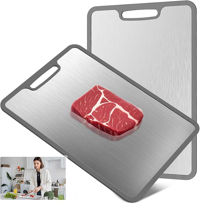 LaokiiyTitanium Cutting Boards For Kitchen, 100% Pure Cut Titanium Cutting Board, Food Grade Quality,Double-Sided Food-Grade Chopping Board Non-Stick Durable and easy to clean14.1X10