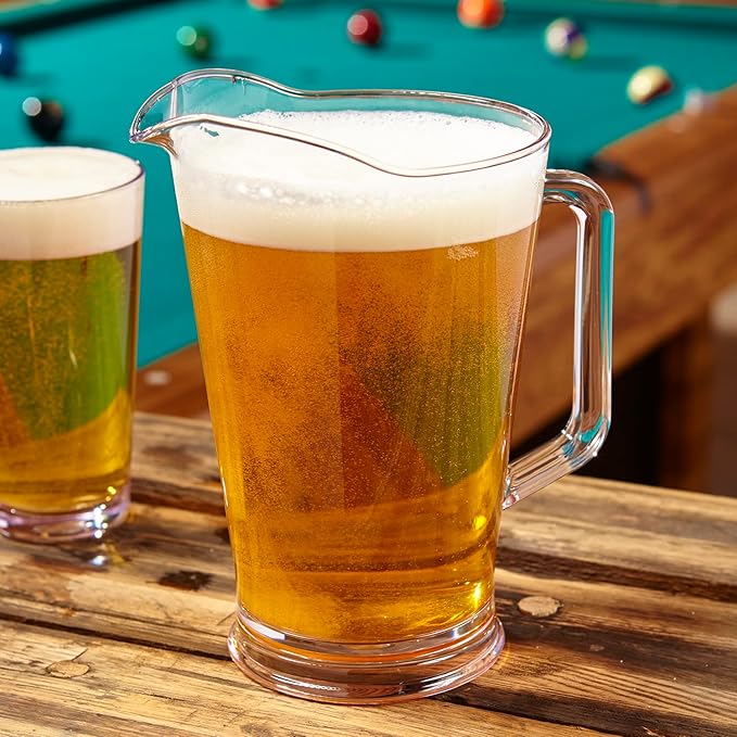 US Acrylic 64oz Bistro Clear Pitcher | Set of 2 Beer Pitchers | Reusable, BPA-free, Made in the USA, Indoor and Outdoor Pitcher Set for Water, Lemonade, Juice, Soda Pop, and Beer
