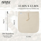 Reusable Cold Brew Bags & Cold Brew Coffee Bags Reusable - for Toddy Systems | 12.8 Inch Large 100% Natural Organic Cotton Cold Brew Filter Bags 2-Pack + 2 Bonus 304 Silver Spoons