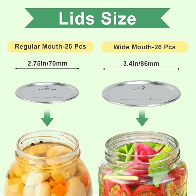 52 pcs Canning Lids, Regular & Wide Mouth Mason Jar Lids Set, Canning Jar Lids for Ball & Kerr, Redefining Leak-Proof with Perfect Airtight Seal, Compatible with Electric Vacuum Sealers