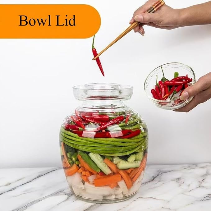 Glass Jar Fermentation Jar, Pickle Jar with Water Seal Lid, Fermentation Kit Fermenter Starter Kit for Pickles, Wine Brewing, Pickling, Kimchi, Sauerkraut, Vegetables, Kombucha 2.5L