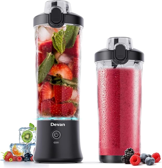 Portable Blender, Shakes and Smoothies Waterproof 20 oz BPA Free Blender Cup and a Travel Lid. (Black, 20 oz)