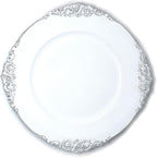 allgala 13-Inch 6-Pack Heavy Quality Round Charger Plates-Floral White Silver Trim-HD80342