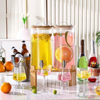 2 PCS Glass Drink Dispenser Set 1.5 Gallon With Stand, Spigot, Large Water Drink Dispensers for Parties for Lemonade, Juice, and Wedding, Bars
