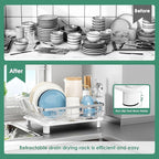 MOUKABAL Dish Drying Rack - Stainless Steel Dish Rack, Dish Racks for Kitchen Counter, Drying Rack Kitchen with Removable Utensil Holder, Drainboard and Glass Organizer (White)