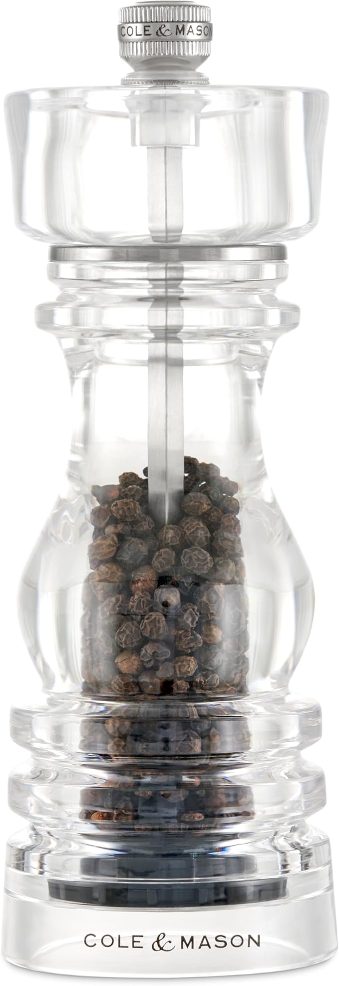 Cole & Mason London Refillable Spice Mill - Kitchen & Home Accessory - Table Black Pepper Grinder - Pepper Mill with Carbon Steel Mechanism - 7", Acrylic