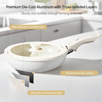 ROVSUN 19 Pcs Nonstick Pots and Pans Set, Cast Aluminum Kitchen Cookware Set with Detachable Handles, RV Kitchen Cooking Set and Utensils, Dishwasher Safe, PFAS PFOA & PFOS Free, Cream White