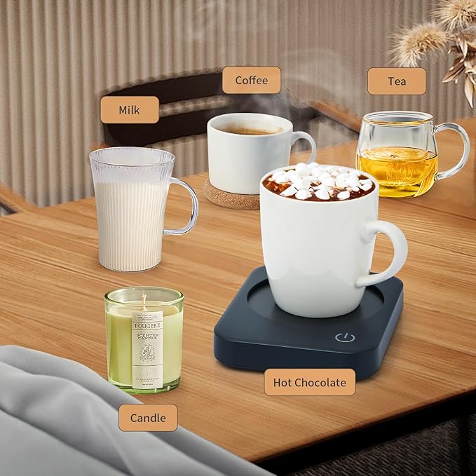 AnbanglinCoffee Mug Warmer, Smart Cup Warmer for Desk, 3 Temperature Control & Auto Shut Off, Electric Cup Warmer for Heating Candle,Milk,Tea,Beverage (Dark Blue-No Cup)