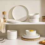 GZG Ceramic Dinner Plates Set of 4,10 Inch Stoneware plate Set,Microwave and Dishwasher Safe Kitchen Utensils,Stackable,Scratch Resistant (Ivory White)