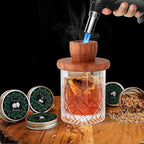 Whiskey Smoker Kit with Torch - 8 Natural Wood Chips Flavors, 2 Glasses, 2 Ice Molds - Cocktail Smoker Infuser Kit, Old Fashioned Smoker Kit, Birthday Bourbon Whiskey Gifts for Men, Dad