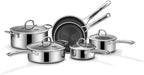 SNOWCLAD Pots and Pans Set Non Stick, 10 Pcs Hybrid Stainless Steel Cookware Sets, Non Stick Frying Pans, Saucepans, Saute Pan & Stock Pot, PFOA Free Kitchen Skillet,Induction Compatible