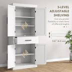 HOMCOM 72" Tall Kitchen Pantry Cabinet with Adjustable Shelves, Farmhouse Storage Cabinet with Barn Doors, Drawer and 5-Tier Shelf, Freestanding Cupboard, White