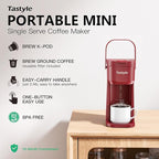 Single Serve One Cup Coffee Maker, for K Cups and Grounds, Mini Coffee Maker with Portable Handle, 6 to 12 Oz Brew Size, for Travel, Camping, Office, RV and Dorm, 120V, Vintage Red