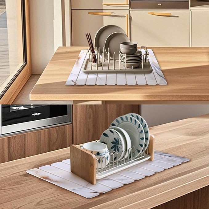 Coolcandy 24x16" Large Stone Dish Drying Mat, Quick Drying Mat Kitchen Counter, Foldable Kitchen Drying Mat, Diatomaceous Earth Stone Drying Mat, Collapsible Dish Mat Kitchen Mat For Drying