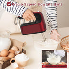 9-Speed Digital Hand Mixer Electric, 400W DC Motor, Hand Mixer electric Handheld with Snap-On Storage Case, Touch Button, Turbo Boost, 5x Stainless Steel Accessories (Red)