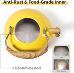 LONFFERY Tea Kettle, 2.5 Quart Whistling Tea Kettle, Tea Pots for Stove Top Food Grade Stainless Steel with Wood Pattern Folding Handle - Yellow