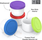 BALCI - 16oz Ice Cream Containers with Silicone Lids (Set of 4) - 1 Pint Each Freezer Food Storage Containers, Reusable, LeakProof, For Homemade IceCream Containers - Blue, Red, Green, Purple