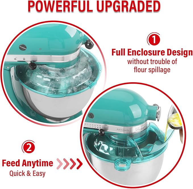 Pouring Shield for KitchenAid Tilt Head 4.5-5 QT (for Stainless Steel Bowls Only), for Kitchen aid Accessories and Attachments, Fully Enclosed Foldable Lid Mixer Bowl Cover, Not For Bowl Lift (Blue)