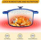 Velaze 6 QT Enameled Dutch Oven Pot with Lid, Cast Iron Dutch Oven with Dual Handles for Sourdough Bread Baking, Cooking, Non-stick Enamel Coated Cookware (Blue)