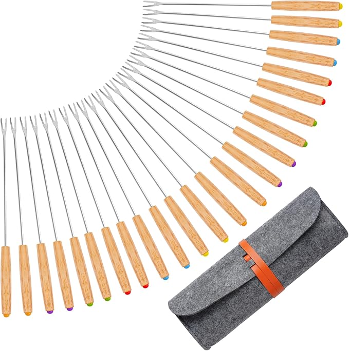 Blcculi 24 PCS Stainless Steel Fondue Forks,9.4 Inch Fondue Sticks,6 Color Coding Cheese Fondue Forks with Heat Resistant Handle,for Chocolate Fountain,Roast Meat,Cheese Fondue,Dessert Fruits