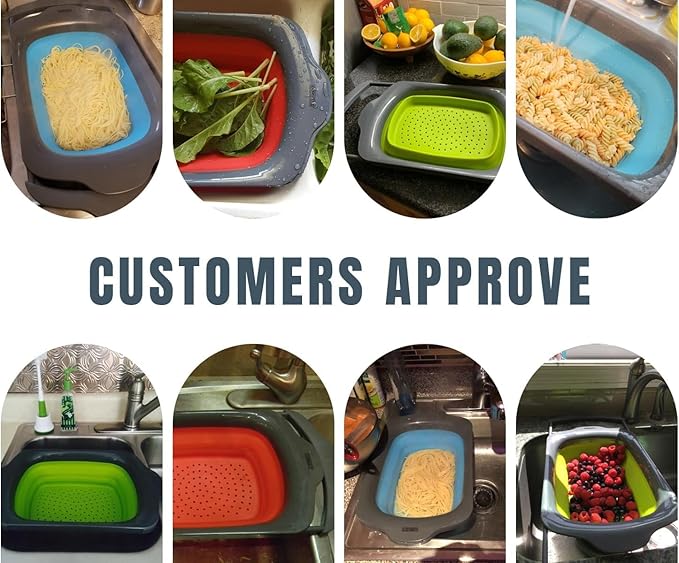 Sleek Black Over-The-Sink (OTS) Colander with Convenient Handles - Space-Saving Kitchen Strainer for Pasta, Vegetables, and Fruits - Elevate Your Kitchen Organization