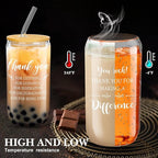 Layhit 24 Set Bulk Thank You Team Gifts Cups for Employees Staff Coworker Christmas Appreciation Gifts Thank You Glass Cups 16 oz Can Shaped Beer Glass with Lids Straws Brushes(Vivid Style)