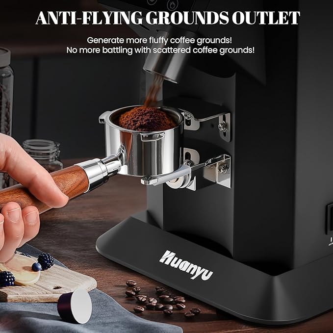 Huanyu Professional Coffee Grinder with 74mm Flat Burr 53ounce Bean Hopper 15 Infinite Grinding Settings Electric Coffee Grinder with Touching Screen Black