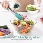 600ºF Heat Resistant Kitchen Tongs: U-Taste 9+12 inch Silicone Cooking Tong Set with Firm Sealed Non Stick Rubber Tips and Silicon Coated 18/8 Stainless Steel Handle for Serving Grilling (Aqua Sky)