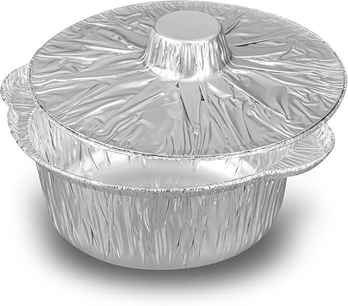 Foil Lux 34 Ounce Pans And Lids, 100 Disposable Pots With Lids - Oven-Ready, Stove Compatible, Aluminum Foil Baking Pans, Freezable, For Outdoor Camping, Vacation, Picnic, And More - Restaurantware