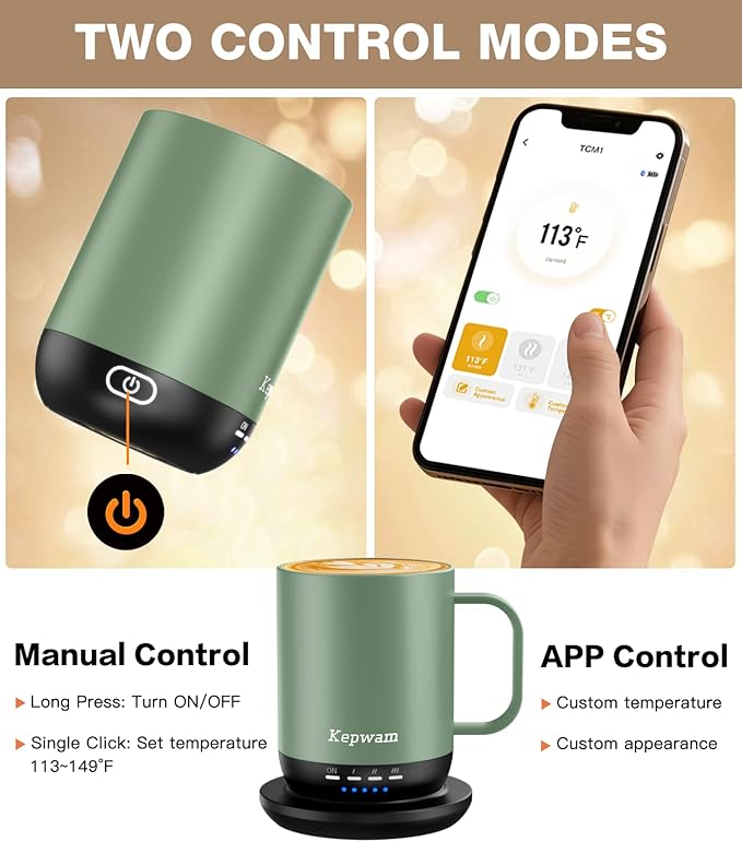 Heated Coffee Mug T1-14oz Fast Heating & Longer Battery Life Self Heating Coffee Mug Hot to 149℉ - Touch & App Controlled Mug Coffee and Hot Beverage Warmer, Gifts for Women and Men